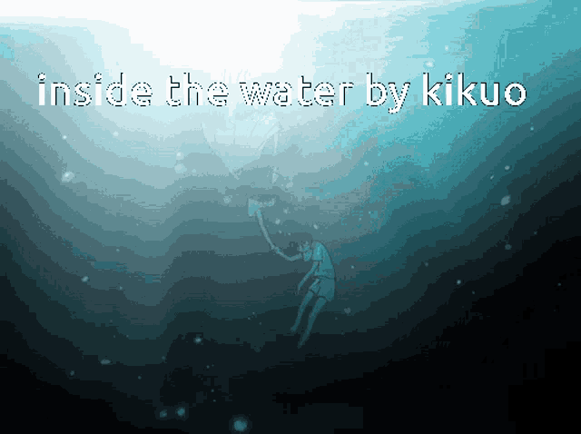 a pixel art of a person in the water with the words inside the water by kikuo below them