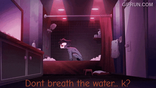 a cartoon of a person in a bathtub with the words " dont breath the water k "
