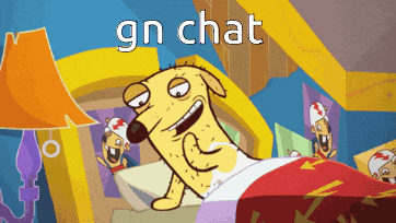 a cartoon dog laying in a bed with the words " gn chat " on the bottom