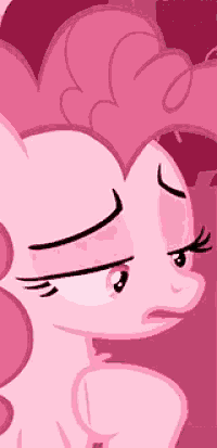a pink pony with a sad look on her face .