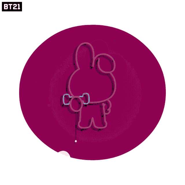 a bt21 logo with a pink bunny in a purple circle