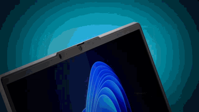 a computer screen with a blue graphic on it