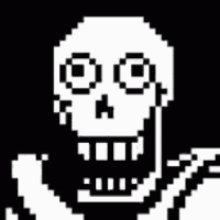 a pixel art drawing of a skull with a skeleton in the background .