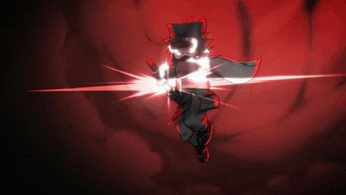 a cartoon character is flying through the air with a red light behind him