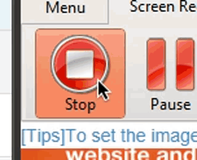 a computer screen with a stop button in the middle
