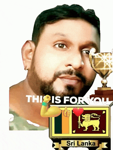a man with a beard is next to a trophy and a sign that says " this is for you "
