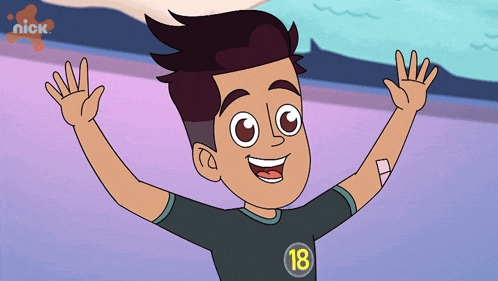 a cartoon boy wearing a shirt with the number 18 on it
