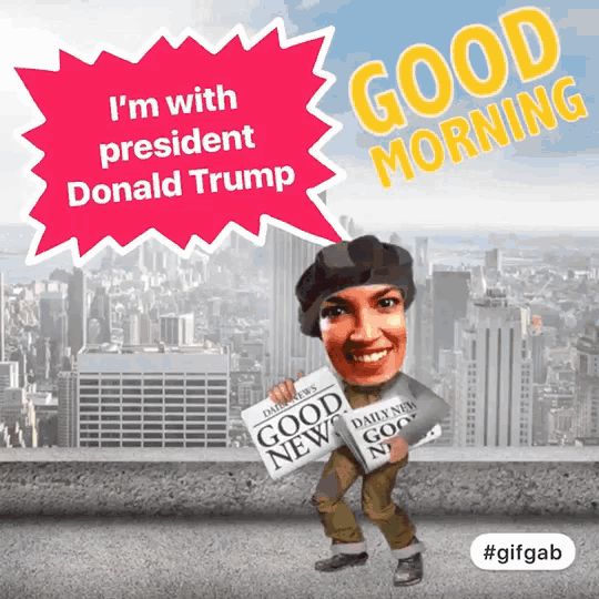 a cartoon of a woman holding a newspaper that says good morning