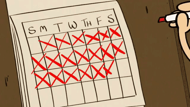 a cartoon drawing of a calendar with smtwtfs written at the top