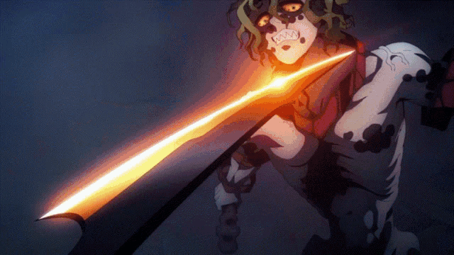 a drawing of a person holding a sword with a glowing blade