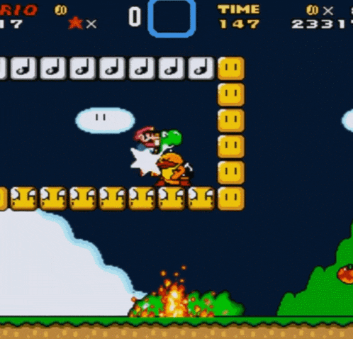 a screenshot of a video game with mario and yoshi