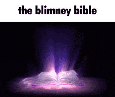 an open bible with purple light coming out of it and the words the blimmey bible above it