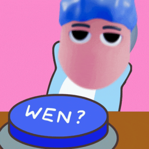 a blue button that says wen on it