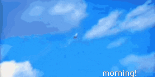 a cartoon character is flying through the air with the words morning written below it