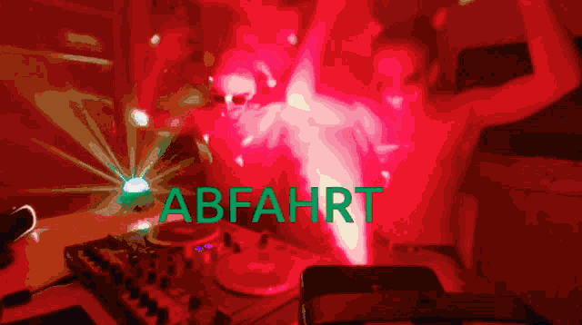the word abfahrt is on the red background