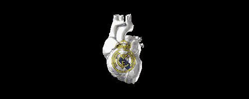 a heart with the real madrid logo on it is on a black background .