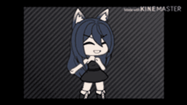a girl in a black dress with cat ears is dancing in a video made with kinemaster