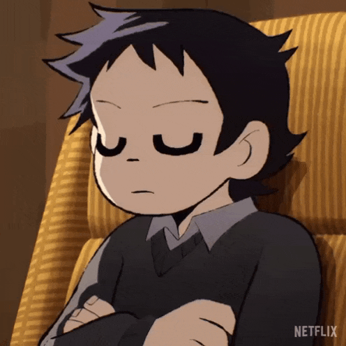 a cartoon boy is sitting in a chair with his arms crossed and a netflix logo behind him