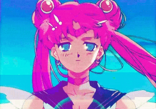 a girl with pink hair and blue eyes is a sailor moon character