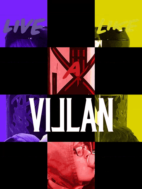a colorful poster with the word vijlan in white