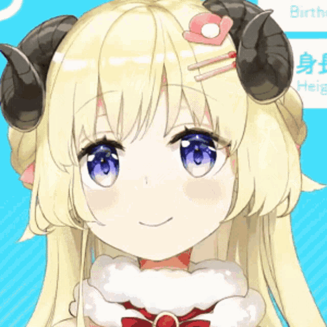 a girl with horns on her head and a flower in her hair