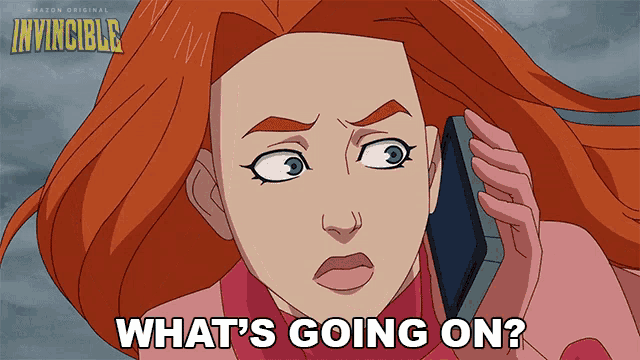 a cartoon of a woman talking on a phone with the words what 's going on below her