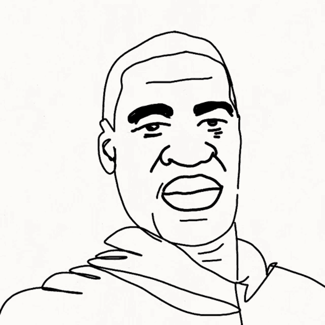 a black and white drawing of a man with a smile on his face .