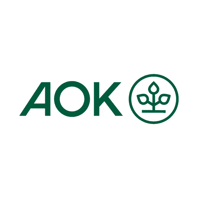 a green aok logo with a plant in a circle around it