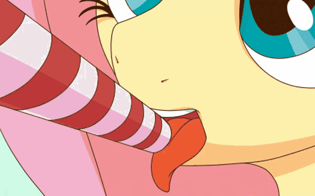 a cartoon drawing of a pony licking another pony 's nose
