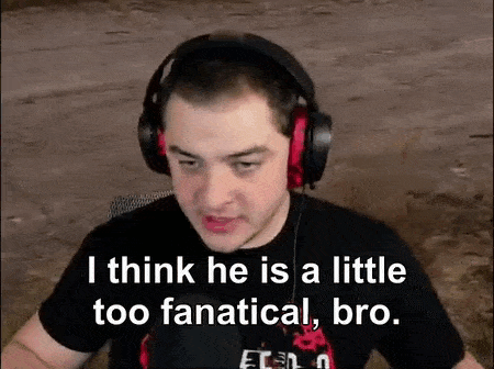 a man wearing headphones is saying `` i think he is a little too fanatical , bro . ``