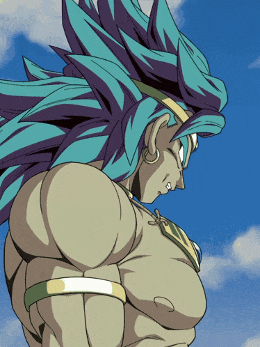 a cartoon drawing of a man with a blue hair