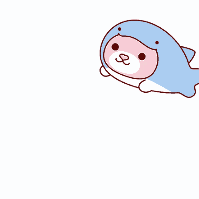 a cartoon drawing of a blue whale with a pink face