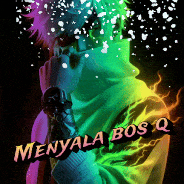 a colorful poster with the words menyala bos q on the bottom