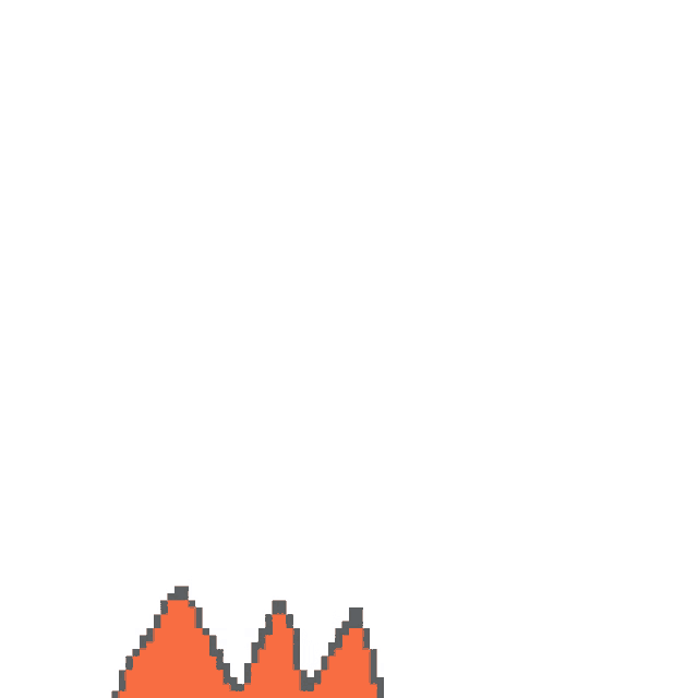 a pixel art drawing of an orange flame with the letter t on it