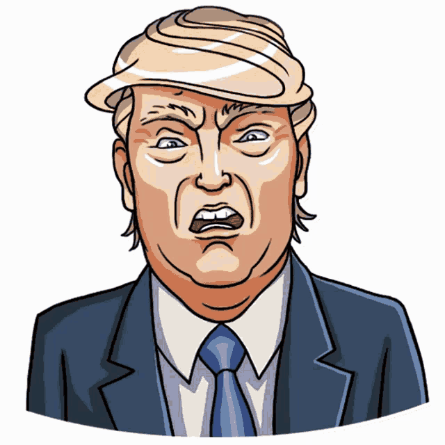 a cartoon of donald trump in a suit and tie