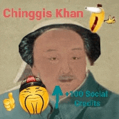 a painting of a man with a banana on his head and a thumbs up .