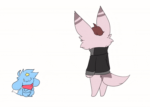 a cartoon drawing of a fox standing next to a smaller fox with a star on its head