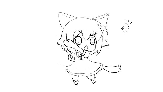 a black and white drawing of a girl with cat ears and a heart in the background