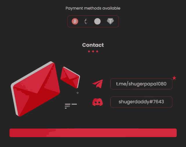 a black background with a red envelope and the words contact