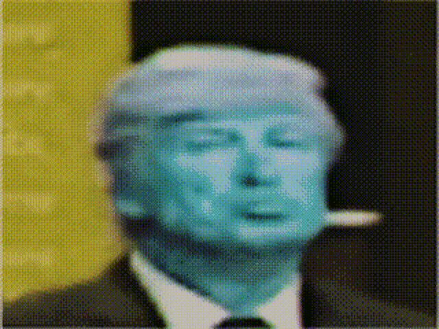 a painting of donald trump with a blue face