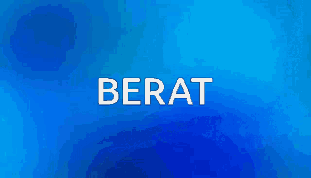 a blue background with the word berat in white