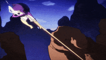 a cartoon drawing of a person holding a long pole