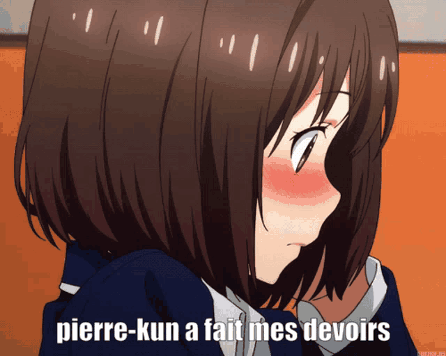 pierre-kun a fait mes devoirs is written above a girl