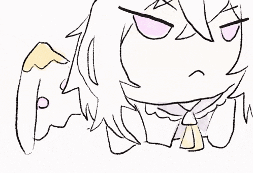 a drawing of a girl with a purple eye and a yellow tail