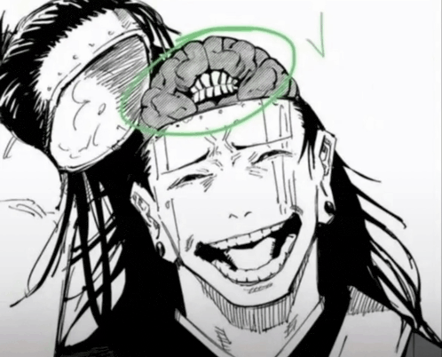 a black and white drawing of a man with a green circle around his head