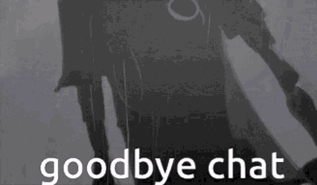 a black and white photo of a person standing in the rain with the words `` goodbye chat '' .