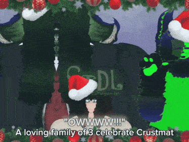 a loving family of 3 celebrate crustmat with christmas decorations in the background