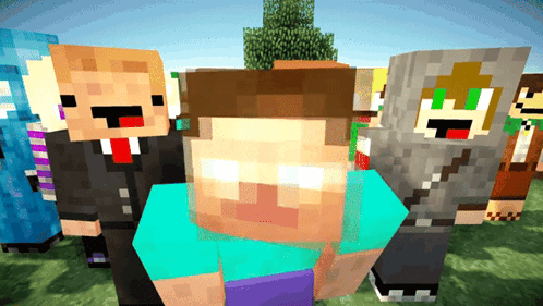 a group of minecraft characters are posing for a picture together