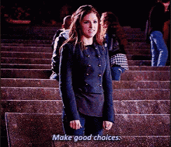 a woman is standing on a set of stairs and saying make good choices