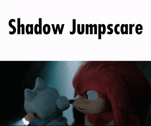 shadow jumpscare is written above a picture of knuckles holding a flashlight
